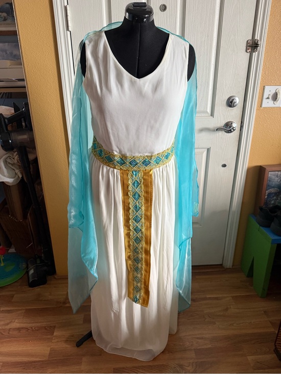 Spirit Dresses & Skirts - Egyptian Goddess Costume, Adult, XL. White with gold and blue trim.